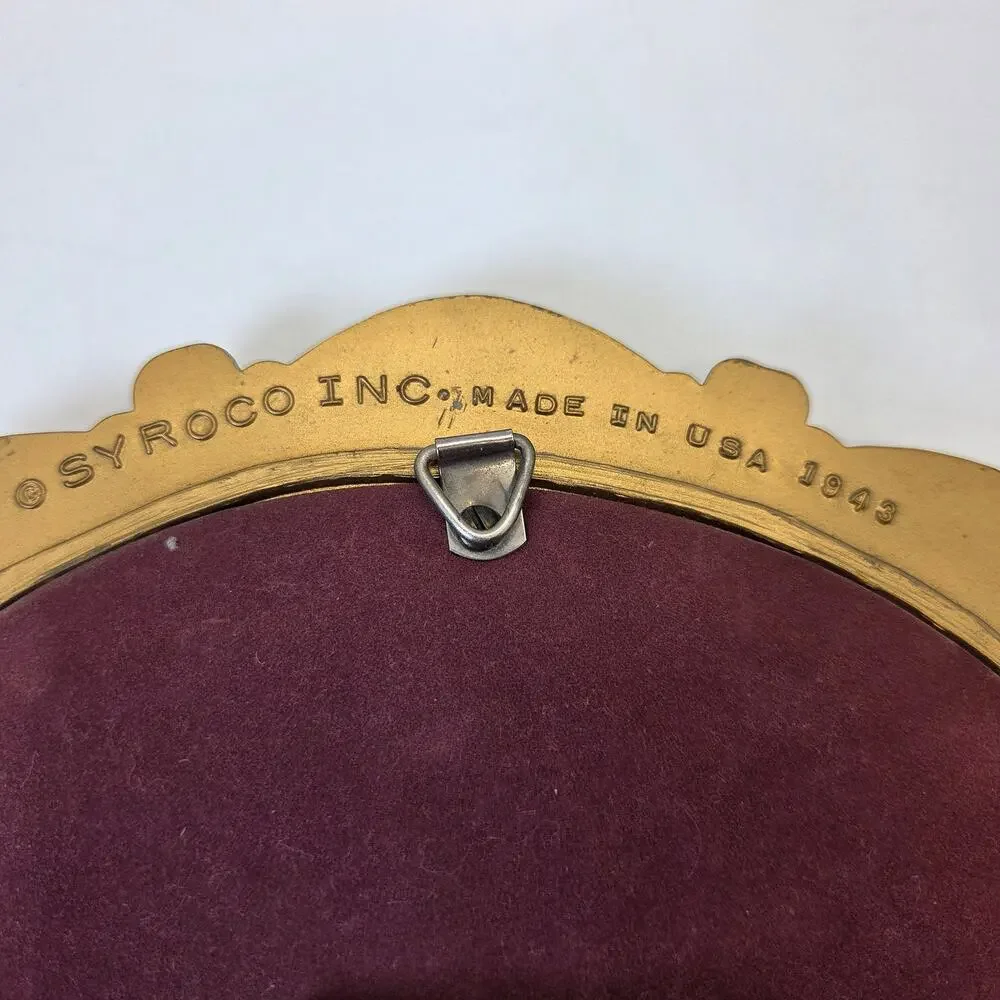Syroco 1943 Gold Oval Bow Ribbon Vanity Table Mirror USA Wall Hanging VTG MCM